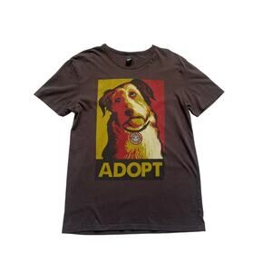 Obey T-Shirt Womens Medium Adopt Gray Short Sleeves Cotton Dog Rescue